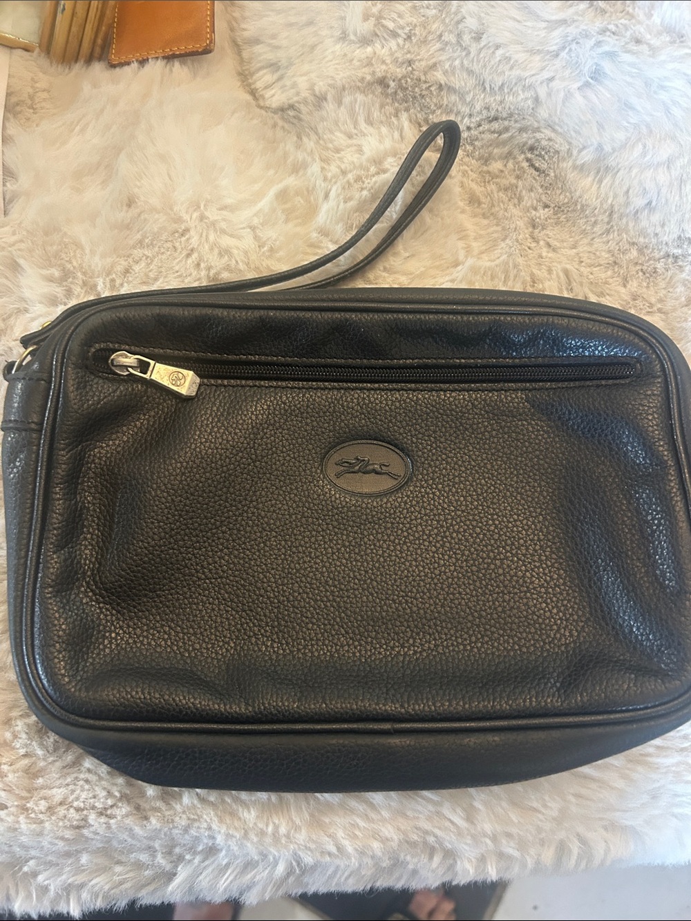 Vintage Longchamp black leather Le Foulonne 80’s-90’s clutch bag - Picture 1 of 11